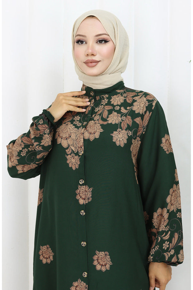 sefamerve Full length buttoned viscose dress 2096-02 emerald green