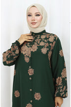 sefamerve Full length buttoned viscose dress 2096-02 emerald green