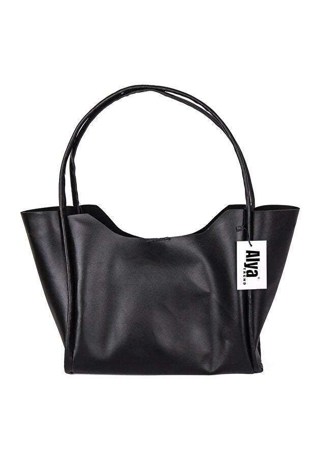 Shift Co Black Faux Leather Hand and Shoulder Bag with Snap Closure