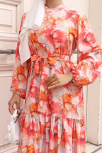 Bigdart Women's Patterned Long Hijab Dress 2586 - Oranje