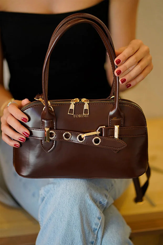 torime Burgundy Belt Detailed Vegan Leather Women's Crossbody Bag – Elegant & Versatile