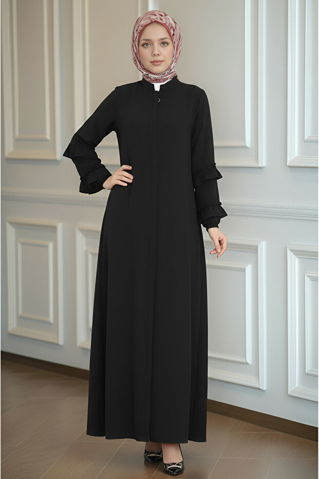 dilber fashion Ferace with Ruffled Sleeves and Hidden Zipper