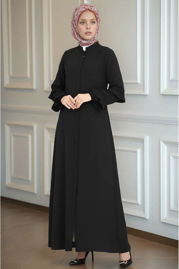 dilber fashion Ferace with Ruffled Sleeves and Hidden Zipper