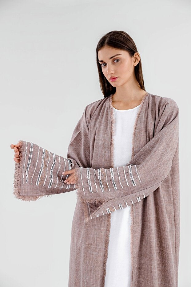 Ophelia Pearl Linen Abaya – Lightweight & Elegant Modest Wear for Women