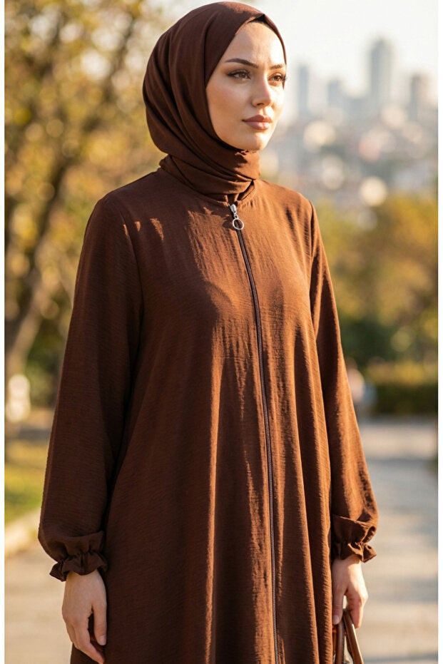 sefamerve Aerobin Fabric Sleeve Elastic Zippered Mevlana Ferace 4140-01 Brown