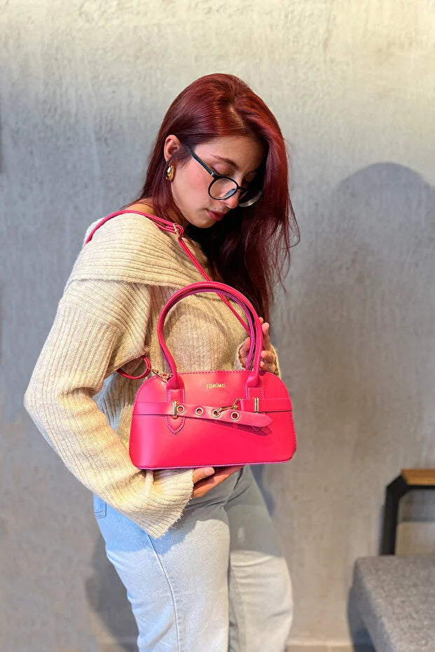 torime Burgundy Belt Detailed Vegan Leather Women's Crossbody Bag – Elegant & Versatile