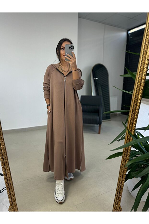 caddstore Dr 8137 Mink Zip Hooded Modal Dress