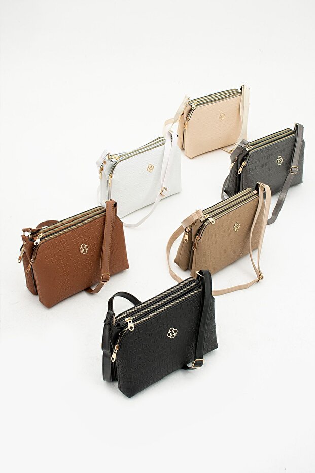 mugalas Black Text Printed Three Compartment Water Repellent Shoulder Cross Strap Quality Bag