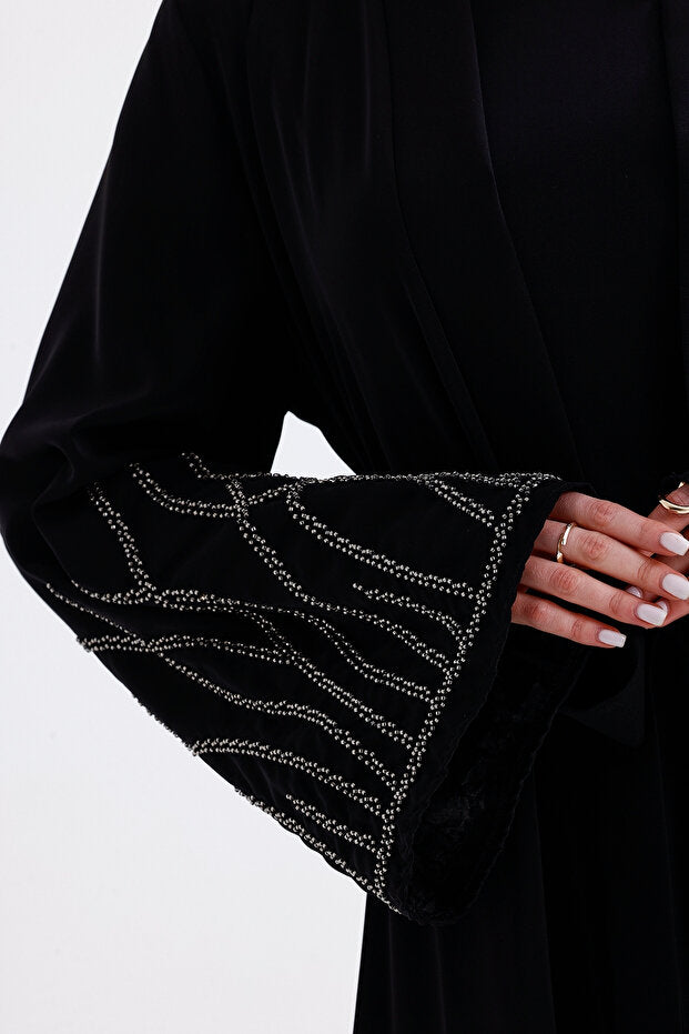 LEYLA STORE Stylish Stone Detailed Black Ferace