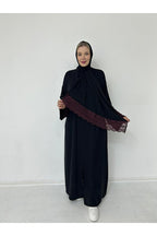 GigiTex Burgundy Danzele Abaya Hijab Shawl, Standard Size 38-44, Size Back Plain Front Patterned
