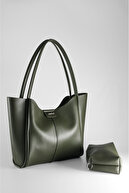 Women's Large Size Bag with Brown Makeup Bag - Hand and Shoulder Bag