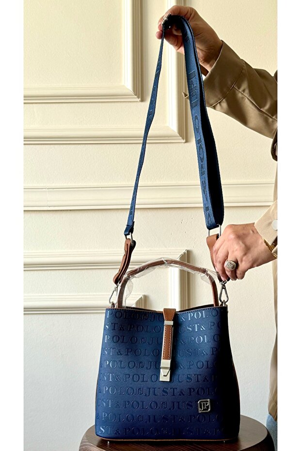 Original Justpolo Women's Dark Blue 5 Compartment Hand and Shoulder Bag