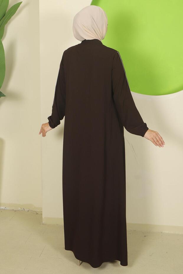 hafsamina Piping Detailed Ferace Bitter Brown Hm2812