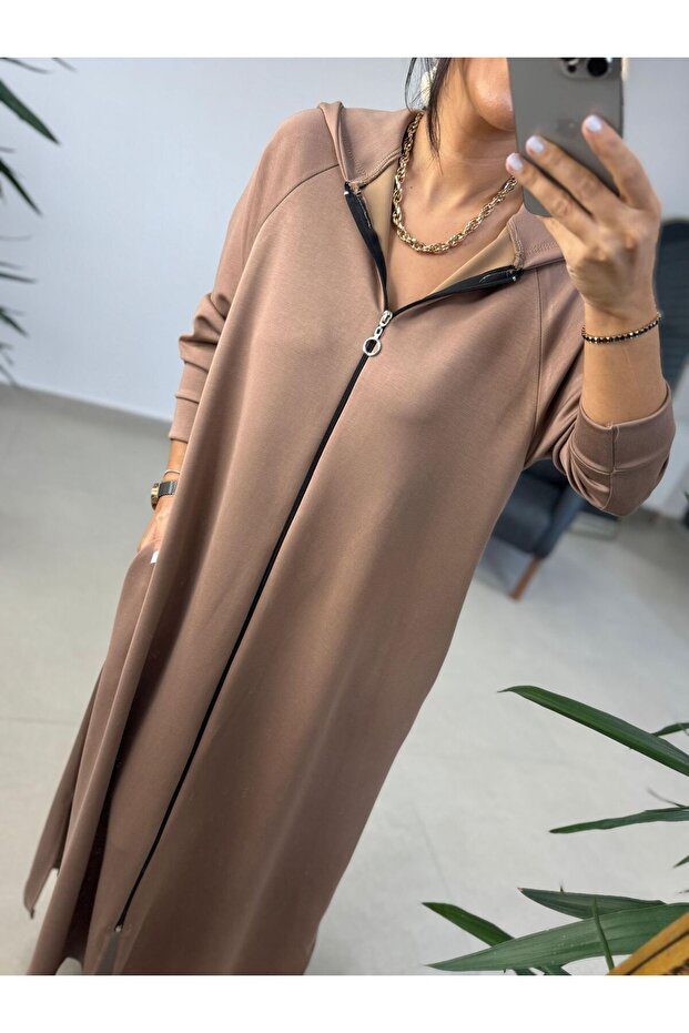 caddstore Dr 8137 Mink Zip Hooded Modal Dress