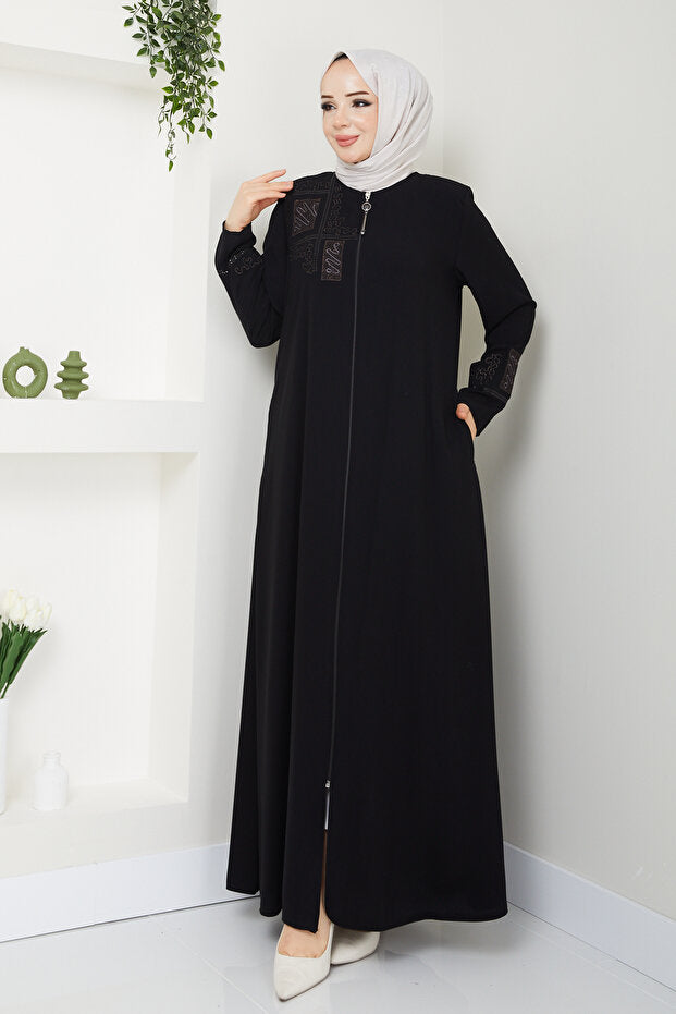 Pamuk Butik Women's Embroidered Hijab Dress with Side Pockets