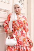 Bigdart Women's Patterned Long Hijab Dress 2586 - Oranje