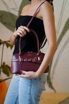 torime Burgundy Belt Detailed Vegan Leather Women's Crossbody Bag – Elegant & Versatile