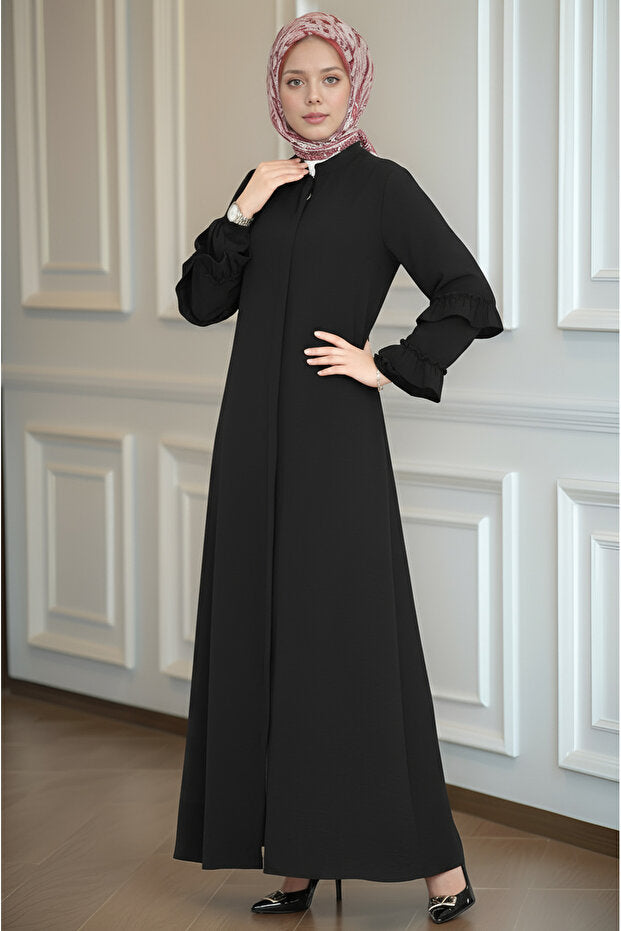 dilber fashion Ferace with Ruffled Sleeves and Hidden Zipper