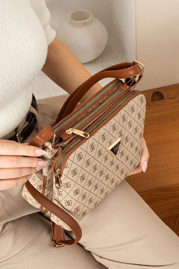 POLOGRAND London Original Women's 3 Compartment Luxury Soft Leather Stylish Model Adjustable Cross Strap Black Shoulder Bag