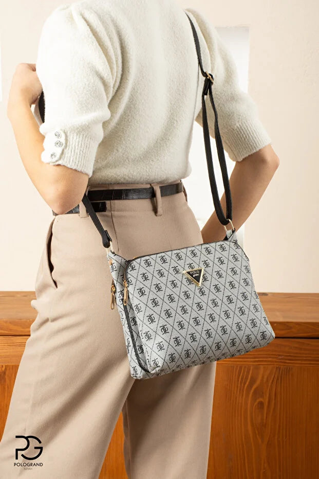 POLOGRAND London Original Women's 3 Compartment Luxury Soft Leather Stylish Model Adjustable Cross Strap Black Shoulder Bag