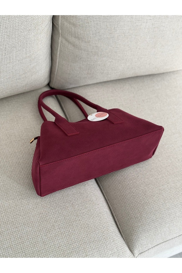 BAGLOVİS Burgundy Suede Women's Shoulder and Shoulder Bag En32 Boy16