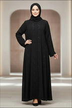Stylish Black Embroidered Abaya Front Open Muslim Arabic V-neck Long Sleeve Women's Abaya Dress