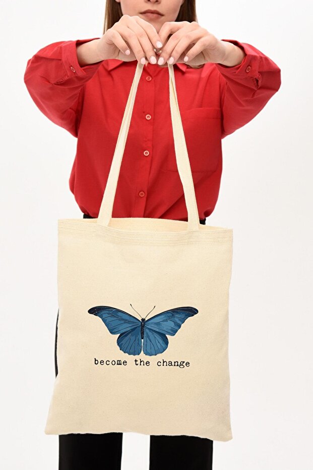 Çınar Bez Çanta Become The Change Printed Raw Cloth Bag