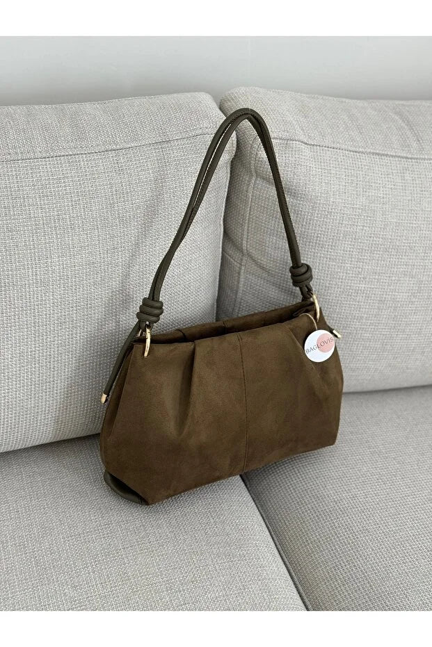 Women's Knot Detailed Medium Size Burgundy Faux Leather Zippered Shoulder Bag En35 Boy20