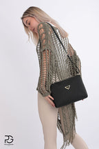 POLOGRAND London Original Women's 3 Compartment Luxury Soft Leather Stylish Model Adjustable Cross Strap Black Shoulder Bag