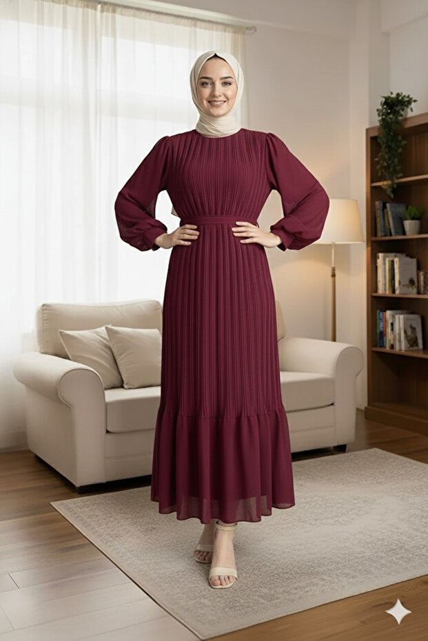 STYLE NİŞANTAŞI Chiffon Pleated Dress