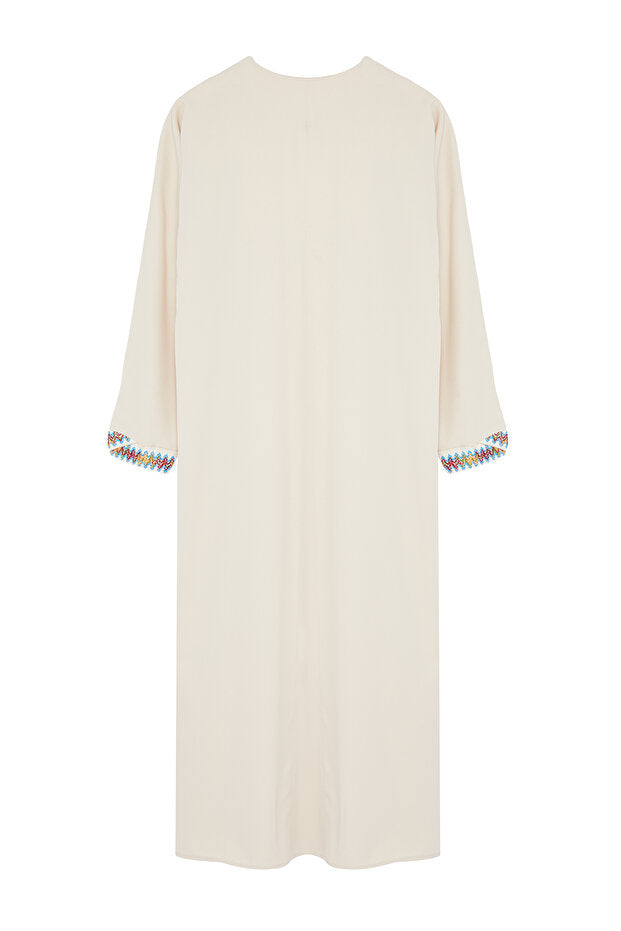 Stone Piping Detailed Woven Cap & Ferace & Abaya & Kimono Tctss24Kf00033