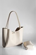 Women's Large Size Bag with Brown Makeup Bag - Hand and Shoulder Bag