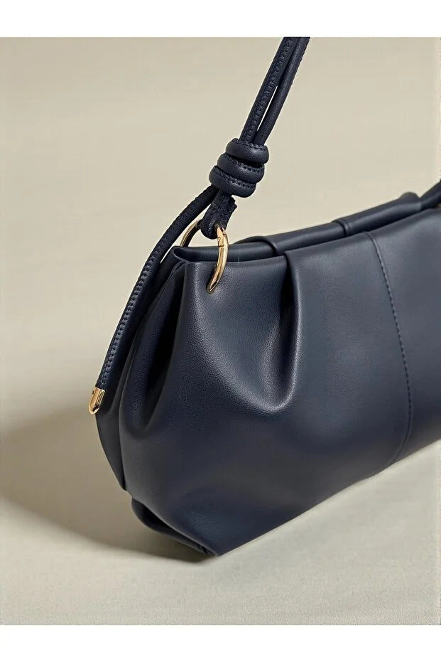 Women's Knot Detailed Medium Size Burgundy Faux Leather Zippered Shoulder Bag En35 Boy20