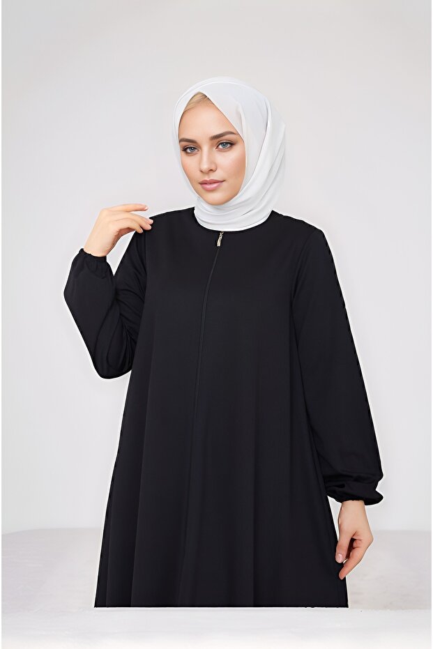 MSN Ferace-Namazlik Zipped Clothing - Black - Ş-1977