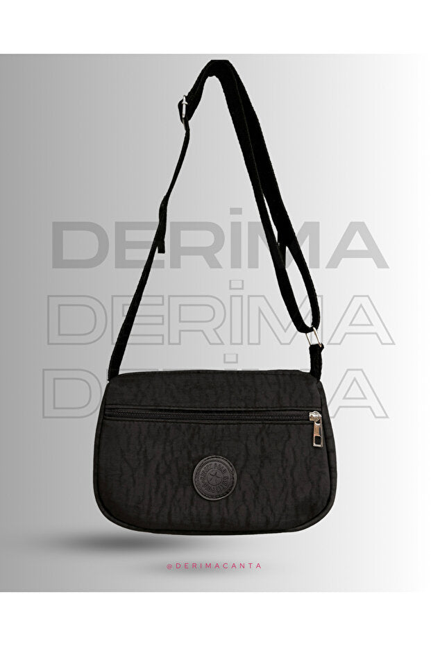 DERİMA Water Resistant Three Compartment Crinkle Fabric Crossbody and Shoulder Bag