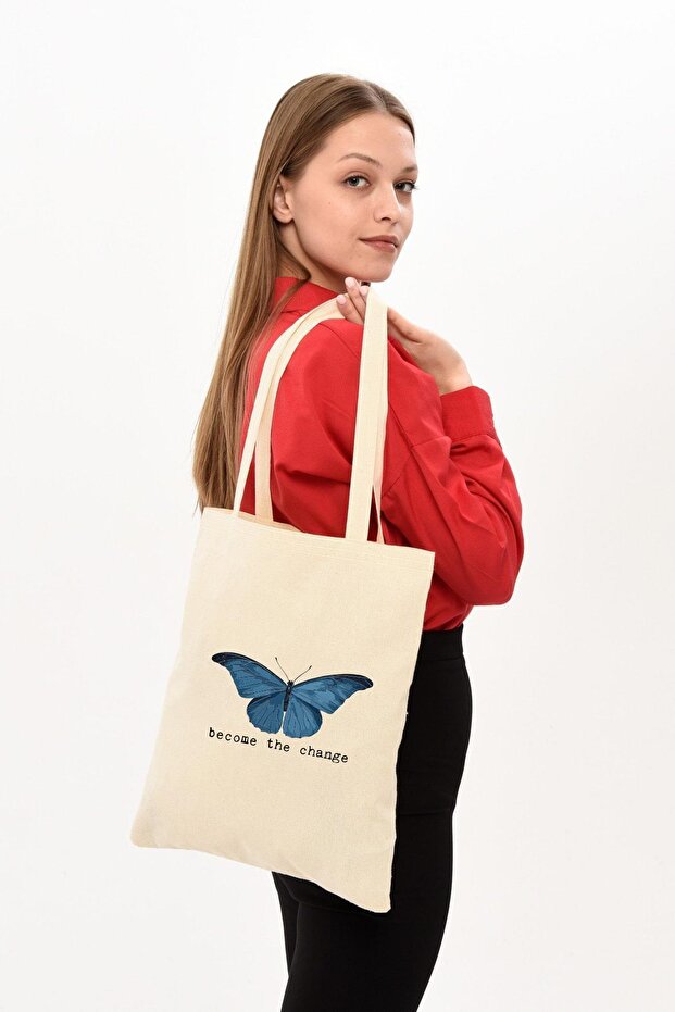 Çınar Bez Çanta Become The Change Printed Raw Cloth Bag