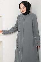 hafsamina Large Size Ferace with Stones on the Front, Gray Hm2800