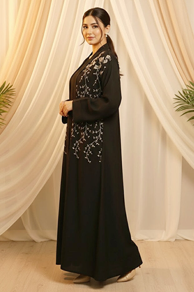 Muchmy Premium Black Embroidered Abaya 2 Pieces With Inner For Women's Casual Muslim Ladies Abayas Dress