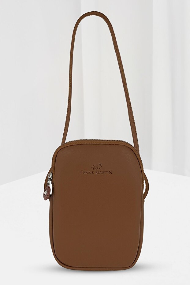Frank Martin Venice Original - Tan Phone Holder Shoulder Bag with Cross Adjustable Strap and Zipper