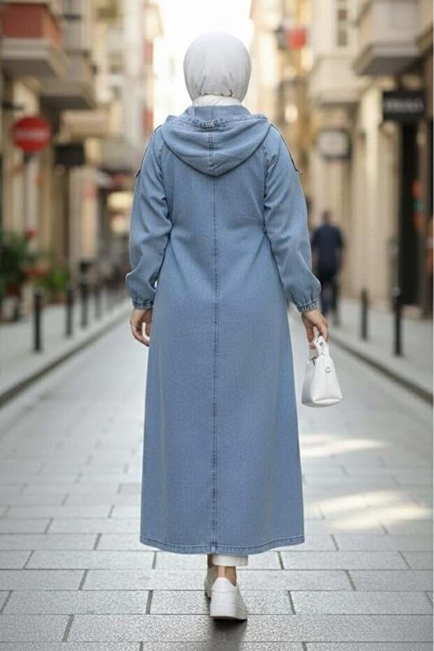 Hb Harma Time Butik Women's Buttoned Hooded Pocket Denim Blue Cap