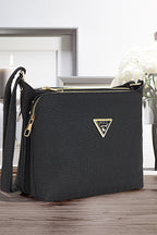 POLOGRAND London Original Women's 3 Compartment Luxury Soft Leather Stylish Model Adjustable Cross Strap Black Shoulder Bag