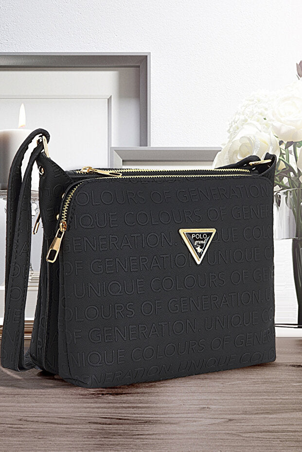 POLOGRAND London Original Women's 3 Compartment Luxury Soft Leather Stylish Model Adjustable Cross Strap Black Shoulder Bag