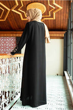 ISTANBUL STYLES Large Size Embroidered Zippered Ferace Crepe Fabric Ferace