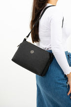 mugalas Black Text Printed Three Compartment Water Repellent Shoulder Cross Strap Quality Bag