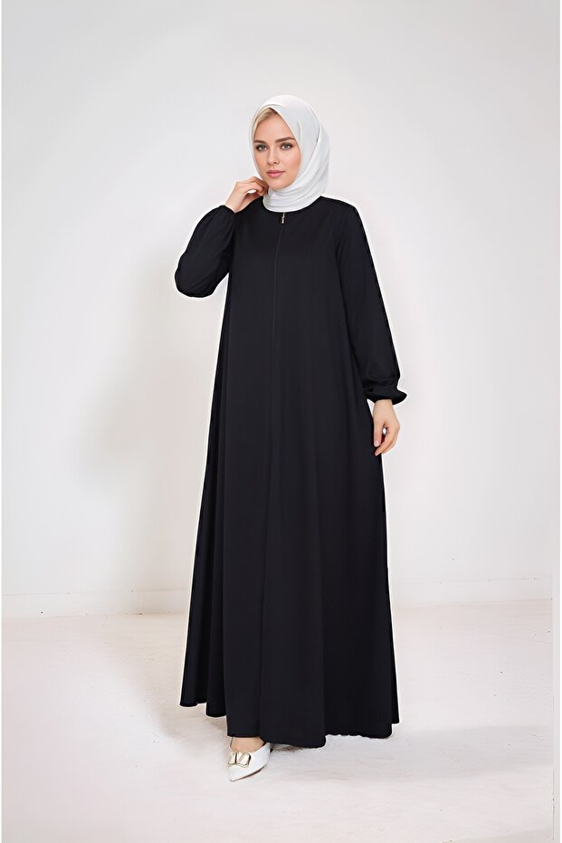 MSN Ferace-Namazlik Zipped Clothing - Black - Ş-1977