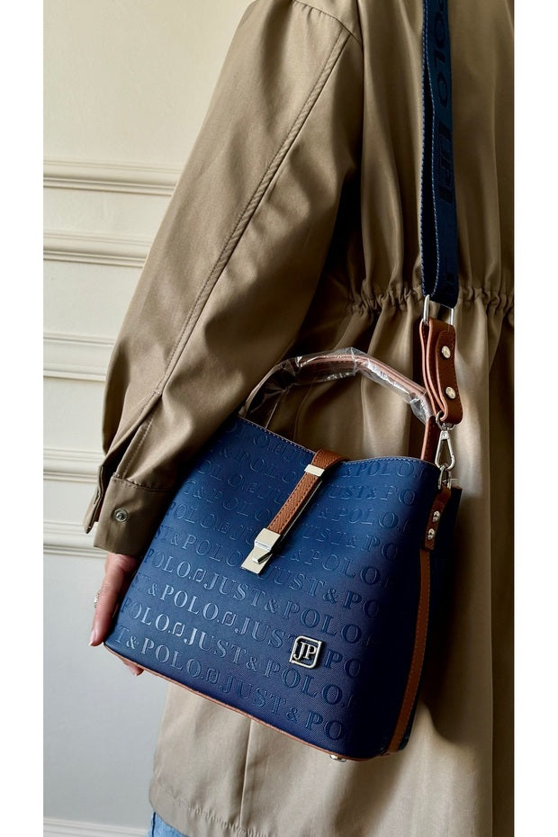 Original Justpolo Women's Dark Blue 5 Compartment Hand and Shoulder Bag