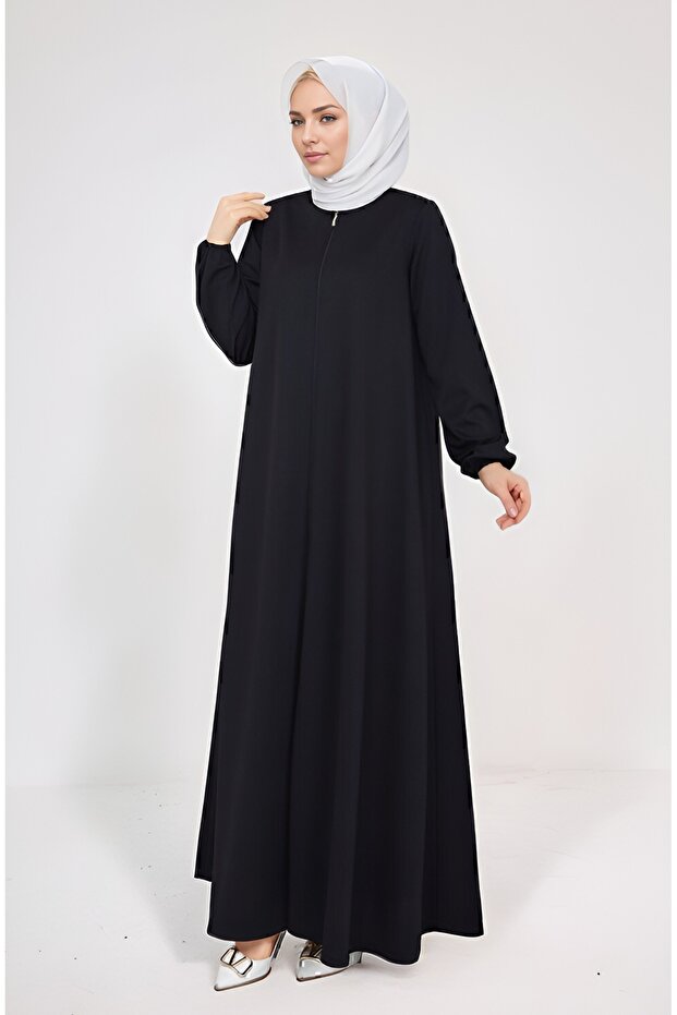 MSN Ferace-Namazlik Zipped Clothing - Black - Ş-1977