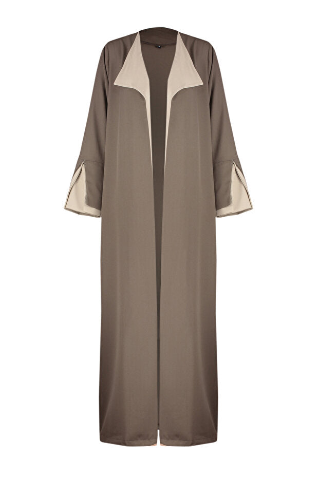 Trendyol Modest Brown Stone Color Blocked Long Aerobin Woven Cap & Ferace & Abaya TCTSS24KF00011