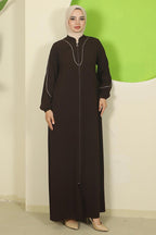 hafsamina Piping Detailed Ferace Bitter Brown Hm2812