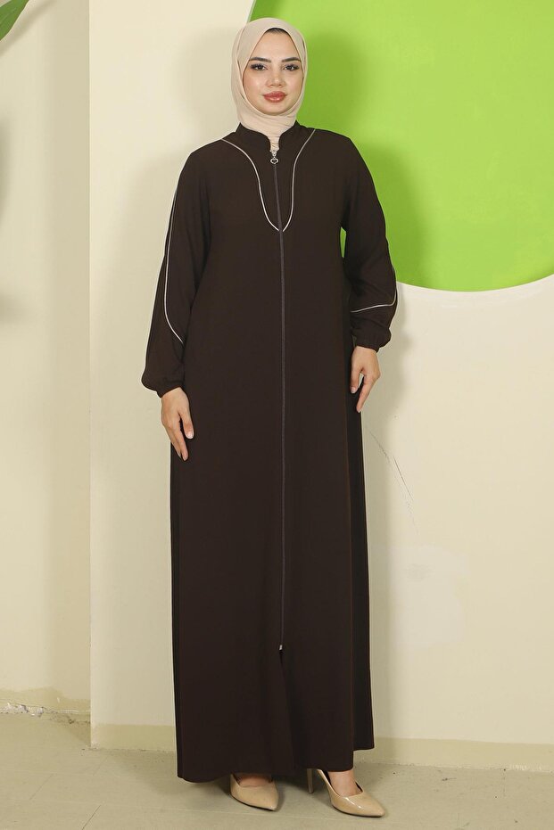 hafsamina Piping Detailed Ferace Bitter Brown Hm2812